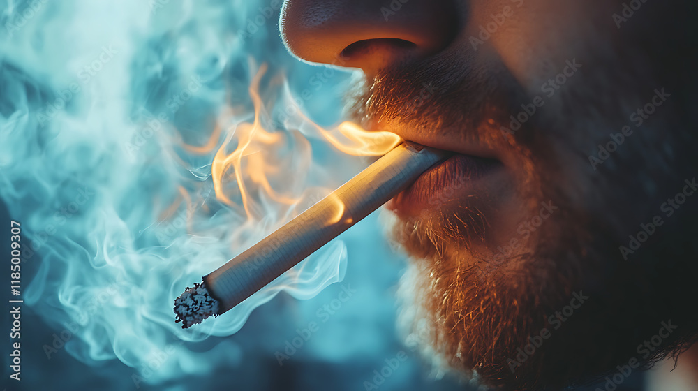Fototapeta premium isolated smoking cigarette with smoke on white background perfect for cigarette design and creative artwork 