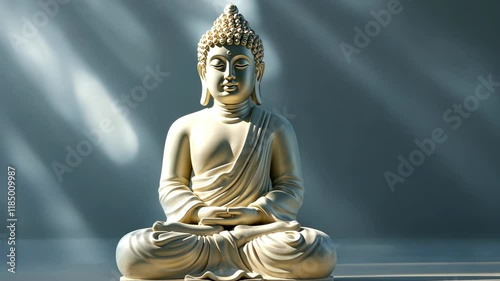 White statue of a person sitting cross legged. The statue is of a person in a lotus position