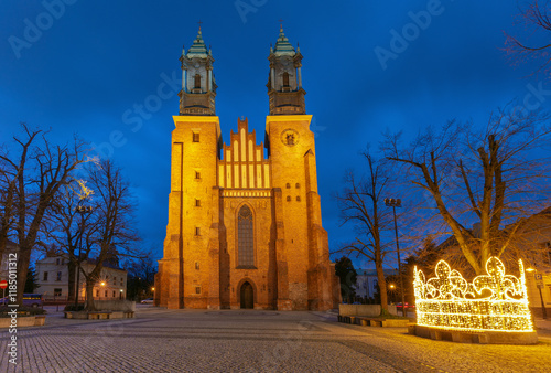Cathedral of Saints Peter and Paul on Tumski Island, Poznan, Poland, at Christmas dawn