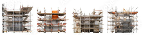 Construction site scaffolding isolated on transparent background, Set of