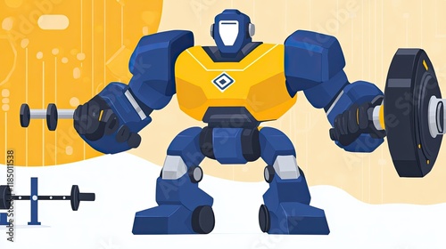 Strong robot lifting weights in a gym.