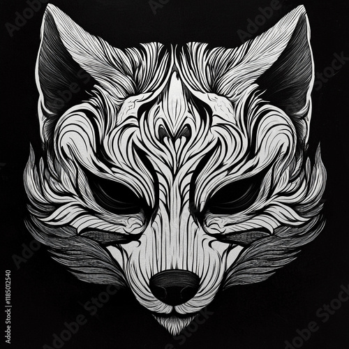 Kitsune Full Mask black and white illustration photo