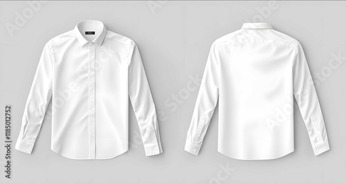 White shirt mockup template with long sleeves isolated on a gray background with front and back views in a flat lay Mockup of a white mens dress buttondown formal wea