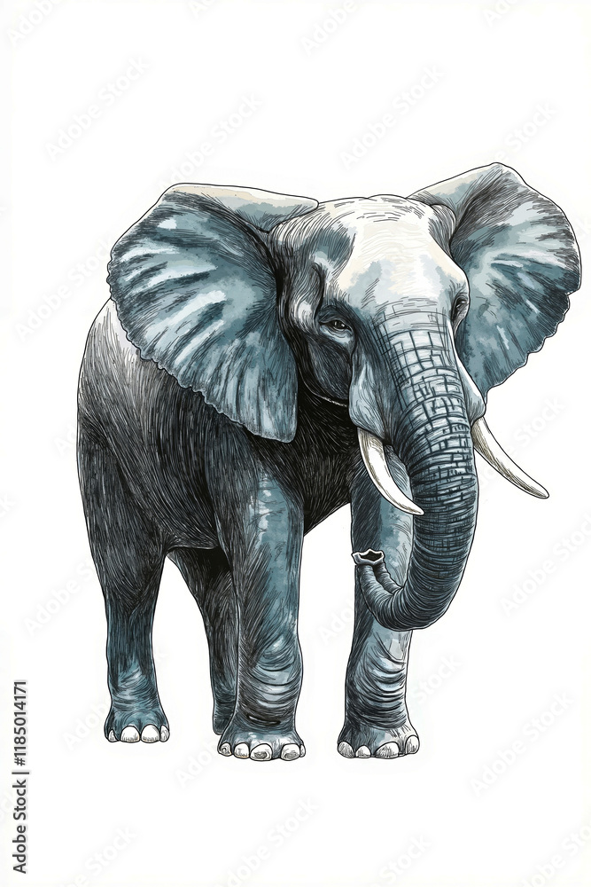 Fototapeta premium A drawing of an elephant with tusks on a white background