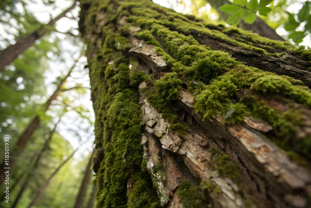 Macro View of Tree Trunk with Moss in Natural Forest Setting Macro View of Tree Trunk with Moss in Natural Forest Setting