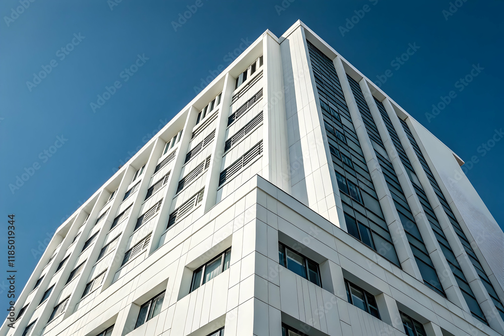 Modern White Building Against Clear Blue Sky Modern White Building Against Clear Blue Sky