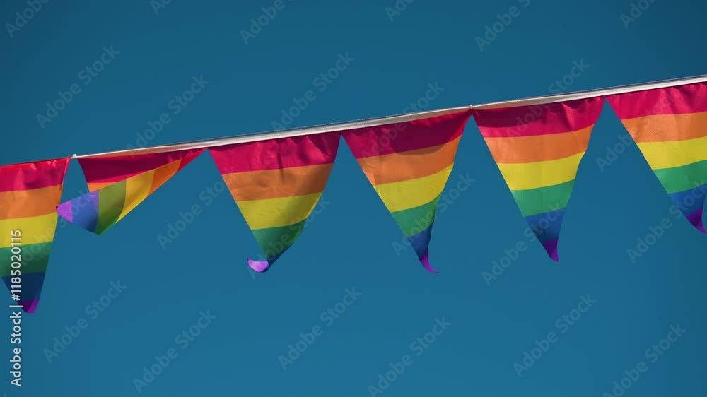 Triangle rainbow flags hanging from a line Triangle rainbow flags hanging from a line