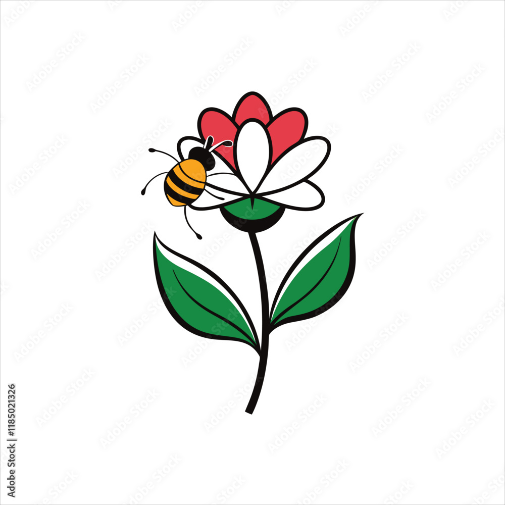 Obraz premium Flower with Insect Perched on Petal Vector Icon