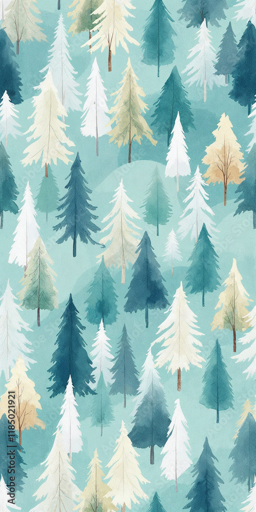 Obraz premium Watercolor illustration of seamless pattern with trees, tree pattern, pattern of trees