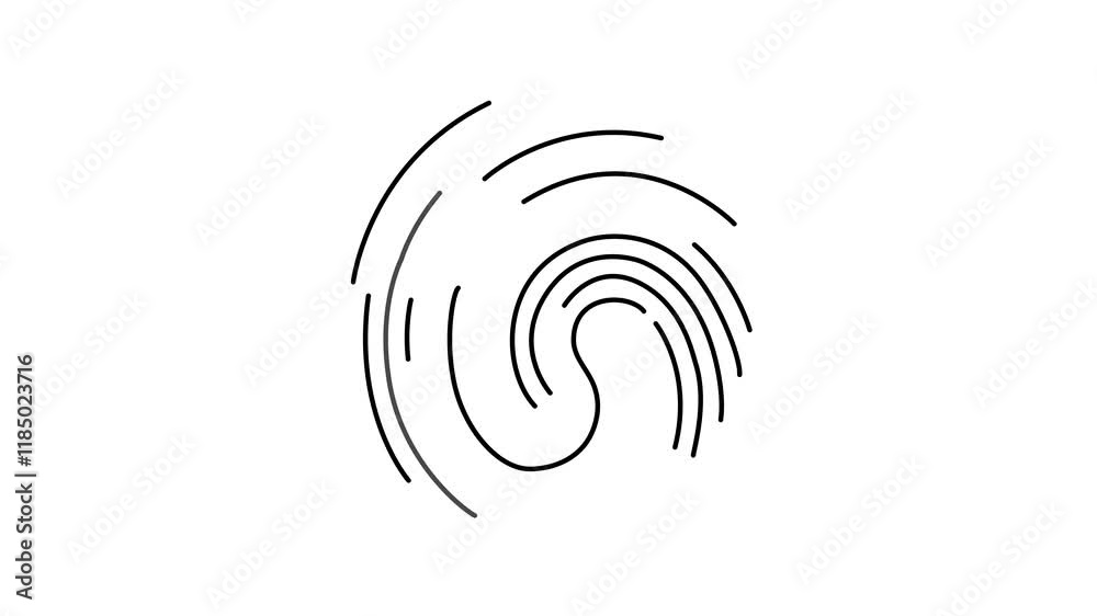 Fingerprint drawn from black lines on white background, fingerprint scanner Fingerprint drawn from black lines on white background, fingerprint scanner