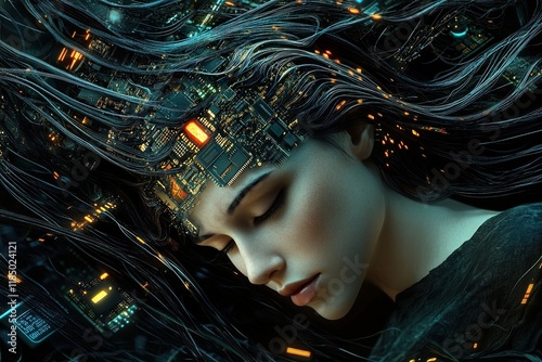 image of an abstract AI robot woman's head illustration