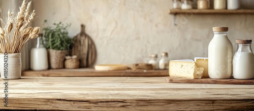 Rustic Kitchen Still Life: Dairy Delights on Wooden Table