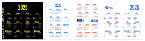 Vertical simple pocket calendar on 2025 year, spanish. Week starts from Monday.