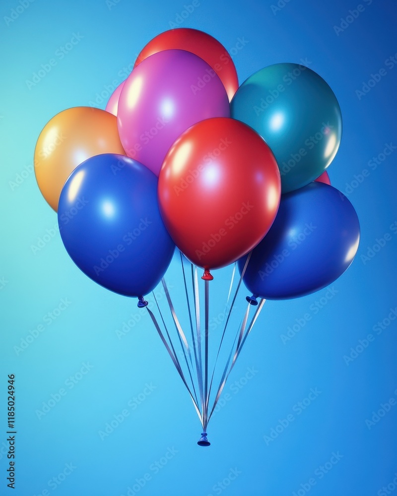 A vibrant cluster of colorful balloons floating against a cheerful blue background. A vibrant cluster of colorful balloons floating against a cheerful blue background.