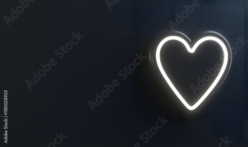 Glowing white neon heart shape on dark background.