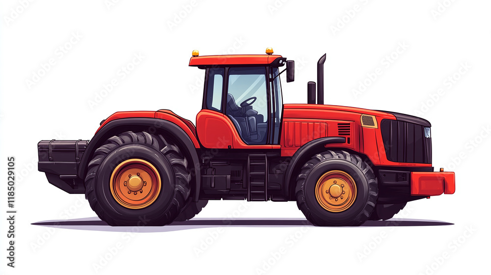 Red farm tractor, agriculture industry machine isolated object on white background. rural countryside agronomy transport vehicle, heavy, big tires. Red farm tractor, agriculture industry machine isolated object on white background. rural countryside agronomy transport vehicle, heavy, big tires.