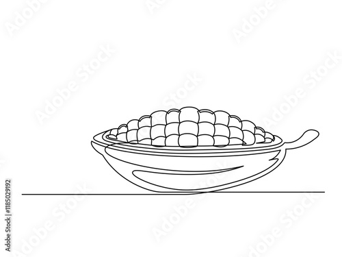 Continuous one line cacao beans plant isolated on white background. Simple vegetable silhouette. Hand drawn cacao beans outline. Vector illustration