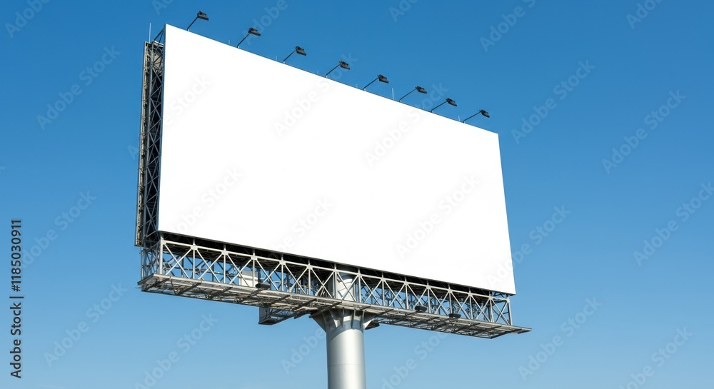 Obraz premium Empty billboard against a clear blue sky, ready for advertising, may be used as mockup