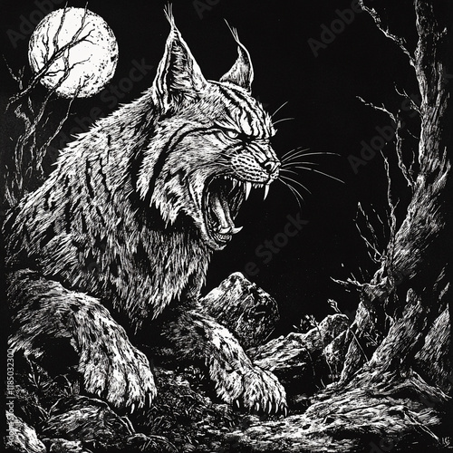 Lynx black and white illustration photo