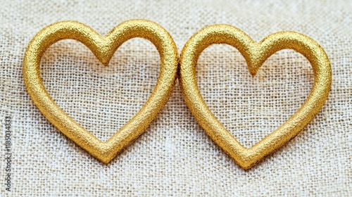 Two golden heart shapes on a textured background, symbolizing love and affection.