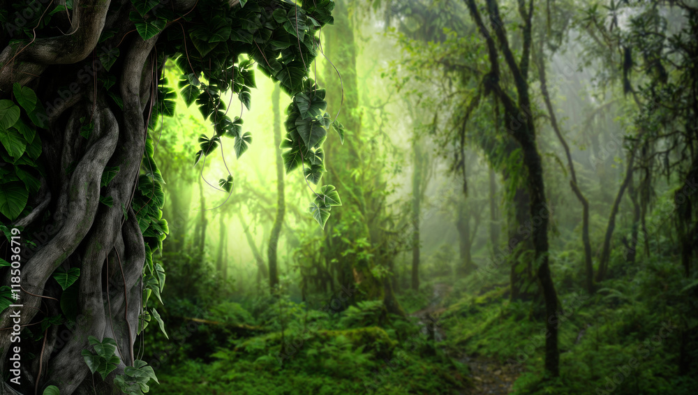 Obraz premium Tropical rain forest with big trees 