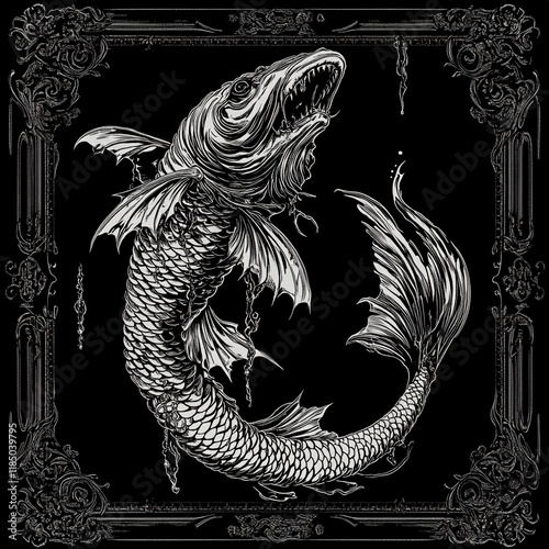 Mermaid black and white illustration photo