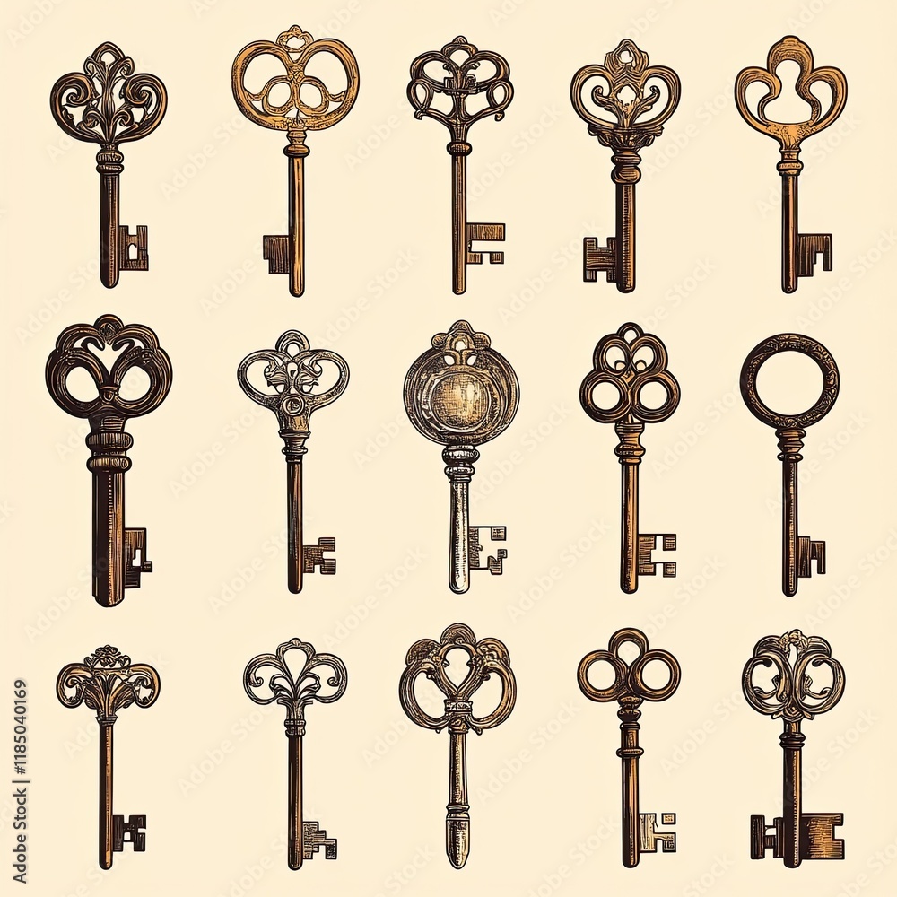 Obraz premium A collection of keys with various designs and shapes