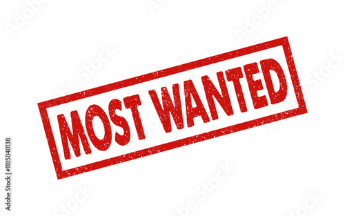 Most wanted text red ink rubber stamp sign symbol seal badge dusty grunge effect on transparent background investigation popular important information