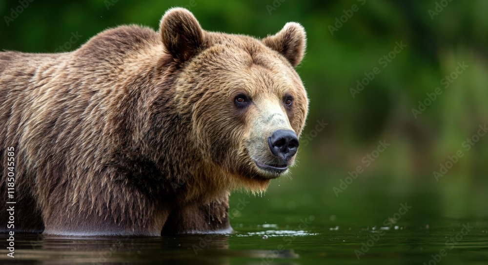 Obraz premium Majestic brown bear standing in calm water, showcasing its natural beauty