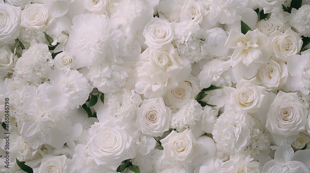 Detailed focus on a beautiful arrangement of white roses, peonies, and ranunculus in a lush, close-up display of floral artistry Detailed focus on a beautiful arrangement of white roses, peonies, and ranunculus in a lush, close-up display of floral artistry