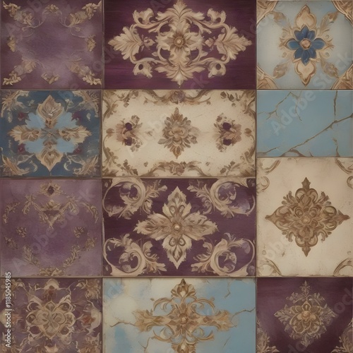 Heirloom Tapestry Rich plum warm beige and dusty