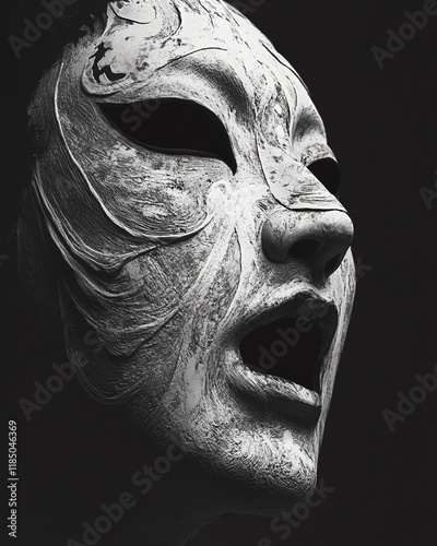 Noh Full Mask black and white illustration photo