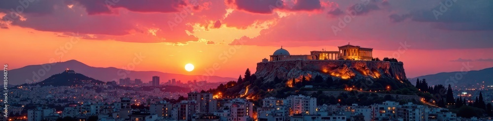 Fototapeta premium Athens sunset skyline, Acropolis & Monastiraki Square, destination, beautiful, photography
