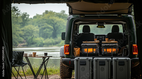 Off-Road Camping Gear with Shovel and Storage Boxes
