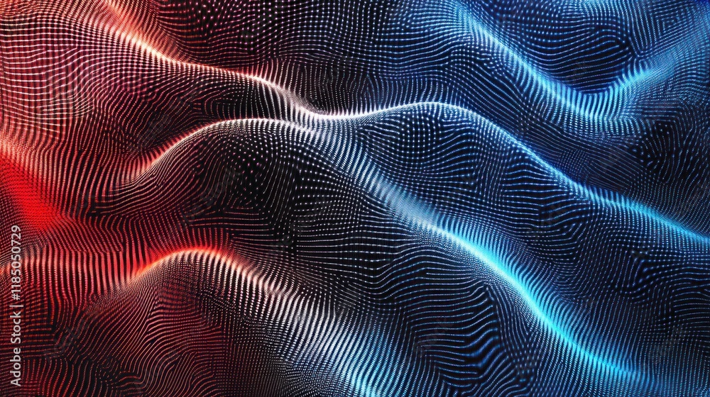 Abstract digital wave, red blue glow, dark background, tech design Abstract digital wave, red blue glow, dark background, tech design