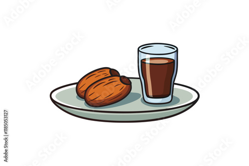 Plate of date fruits with refreshing juice, a classic representation of Ramadan Islamic iftar food concept
