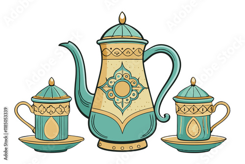 Elegant traditional teapot set with intricate Islamic designs, perfect for Ramadan Islamic tea ceremonies and cultural celebrations