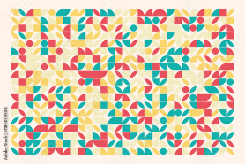 Patrón geométrico abstracto colorido. con varias figuras, Fondo vectorial moderno.