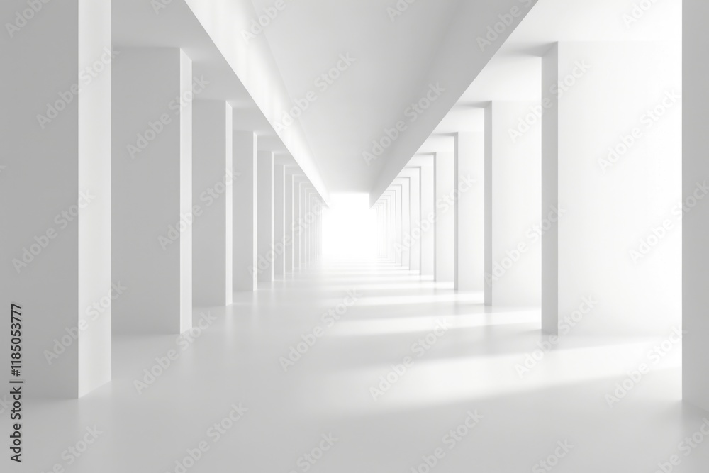 Fototapeta premium Bright White Architectural Corridor With Receding Perspective