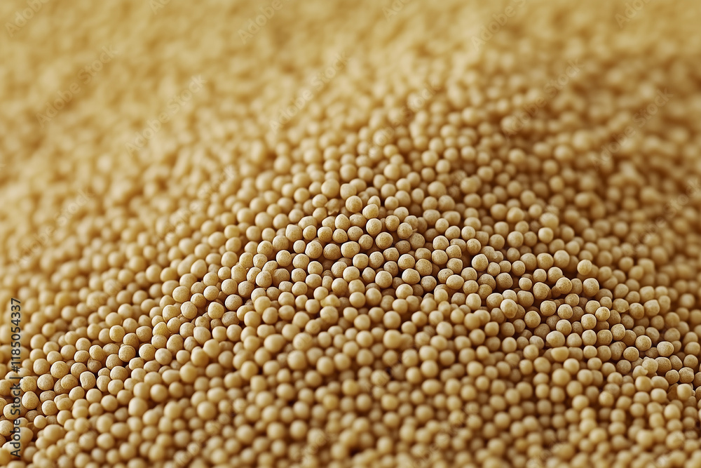 Spherical grains of fairtrade cereals in a close-up view highlighting their texture and color