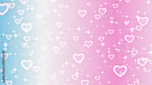 Pastel pink and blue gradient background with translucent heart-shaped bubbles and glowing accents. Ideal for romantic designs, Valentines Day themes, greeting cards, and social media banners.