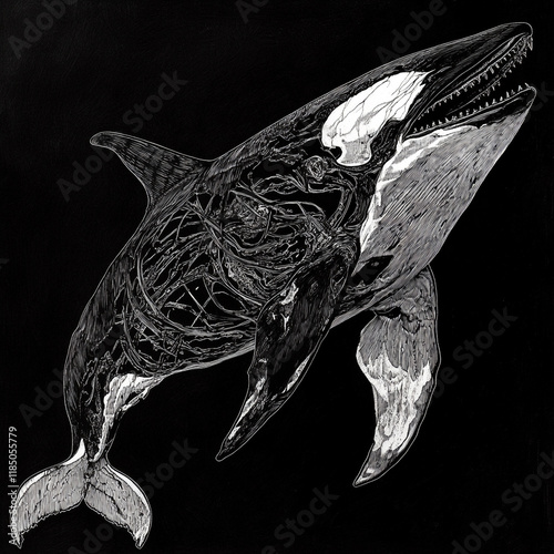 Orca black and white illustration photo