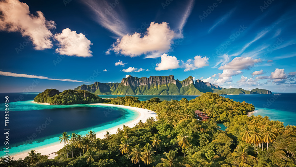 Naklejka premium stunning panorama of Lombok island, Indonesia, sunny day