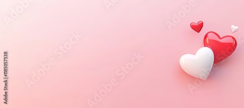 Glossy pink and white hearts isolated against a pink background, 3D Valentine's Day art