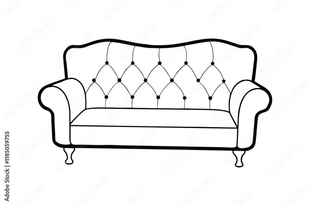 Elegant Sofa Outline Illustration Black and White Two-Seater Couch with Tufted Backrest and Rolled Armrests - Perfect for Furniture Design Concepts, Home Interior Decor, and Minimalist Graphic Design Elegant Sofa Outline Illustration Black and White Two-Seater Couch with Tufted Backrest and Rolled Armrests - Perfect for Furniture Design Concepts, Home Interior Decor, and Minimalist Graphic Design