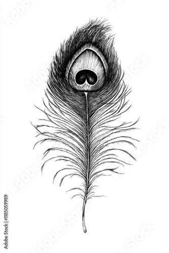 Peacock Feather black and white illustration photo