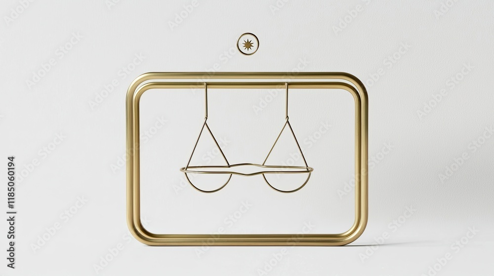 A minimalist design featuring a golden balance scale, symbolizing justice and equilibrium, framed within a sleek rectangular border. A minimalist design featuring a golden balance scale, symbolizing justice and equilibrium, framed within a sleek rectangular border.