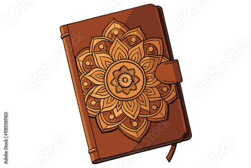 Handcrafted leather journal with intricate laser cut mandala design, featuring detailed patterns and a durable clasp for elegant stationery