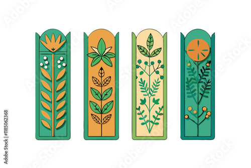 Set of Decorative Paper Bookmarks with Laser Cut Precision and Vibrant Floral and Leaf Motifs