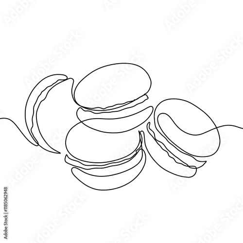 Macaroons cookie biscuit line continuous drawing. One line illustration. Hand drawn linear silhouette of macaroons.